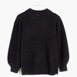 Madewell Eaton Puff-Sleeve Pullover Sweater in Shimmery Black